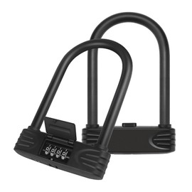 TenixLox Heavy Duty U Lock, 4 Digit Combination Password Bicycle Lock with U-Lock Shackle, Waterproof, No Key, Bike U Lock for Home, School, Travel (U-Lock with Cable)