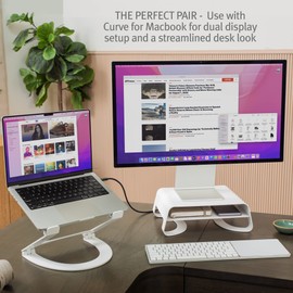 Twelve South Curve Riser Monitor Stand | Ergonomic Desktop Stand with Storage Shelf for iMac and Displays, Matte White