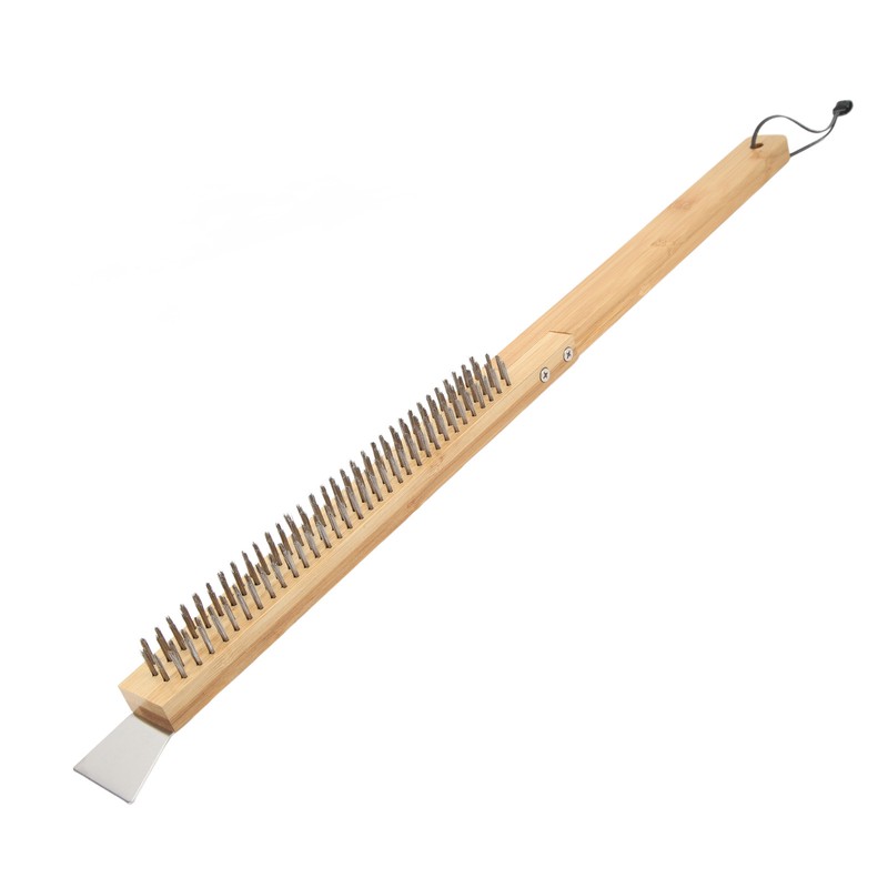 Long Pizza Oven Brush with Scraper Mounted Metal Bristles Pizza