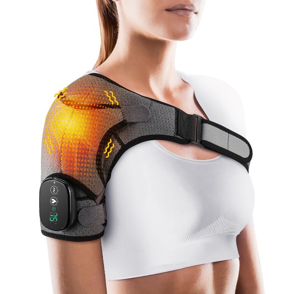 Heated Shoulder Massager Brace Support with Vibration, Heating Electric Shoulder