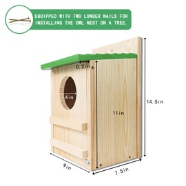 Screech Owl House, Owl Bird Box Large Handmade Wooden Circular Opening Screech Box for Outside with Mounting Screws and A Bag of Wood Shavings, Easy Assembly Required