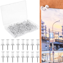 100pcs Thumb Tacks Clear Push Pins, Drawing Pins Map Pins with Storage Box Cork Board Pins for Home Office Pin Board Notice Pins For Pinboard