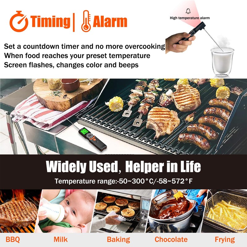 OBEST Kitchen Thermometer, Smart BBQ Thermometer, High Temperature Warning with