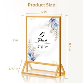 PPH-Sisy Gold Picture Frame 5X7 Acrylic Sign Holder with Gold Borders Double Sided Gold Acrylic Frames Clear Display Stand, Plastic Sign Holder for Wedding Table Numbers Menu Holder (6 Pack)