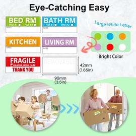 Yoget 42x90mm Large Home Moving Labels for Apartment Moving, 4 Different Color Coded Packing Labels + 40Pcs Fragile Stickers + 40 Pcs Removable Blank Furniture Labels (240 Labels)