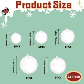 25Pack Clear Plastic Fillable Ornaments,Christmas Hanging Balls,Acrylic DIY Decoration Ball for Christmas Tree,Home Decor,Wedding,Craft（30mm/40mm/50mm/60mm70mm）