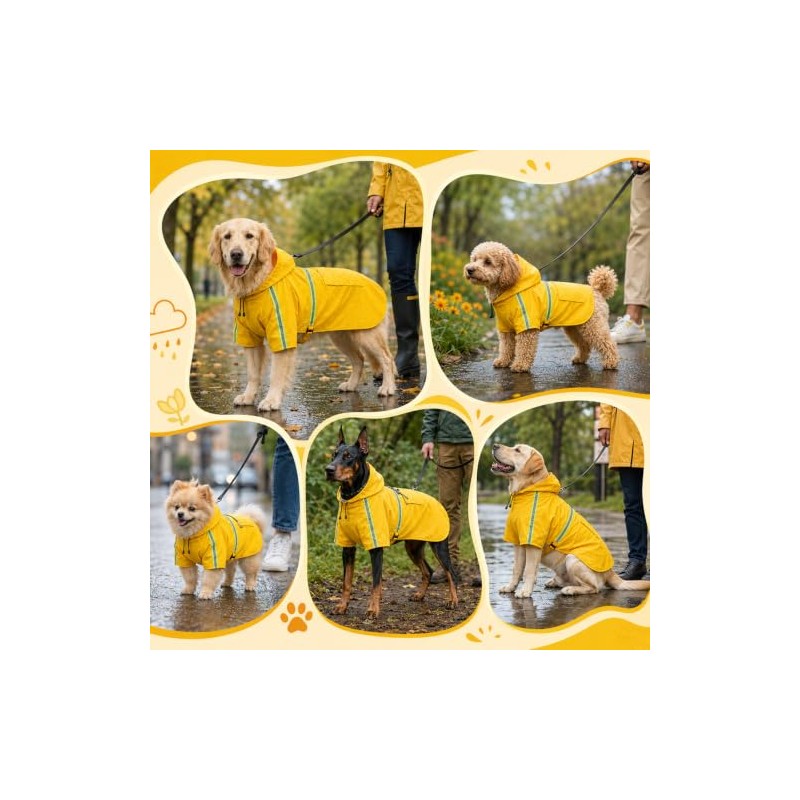 BSOON Impermeable para Perros con Capucha con Rayas Reflectantes (2XL)
