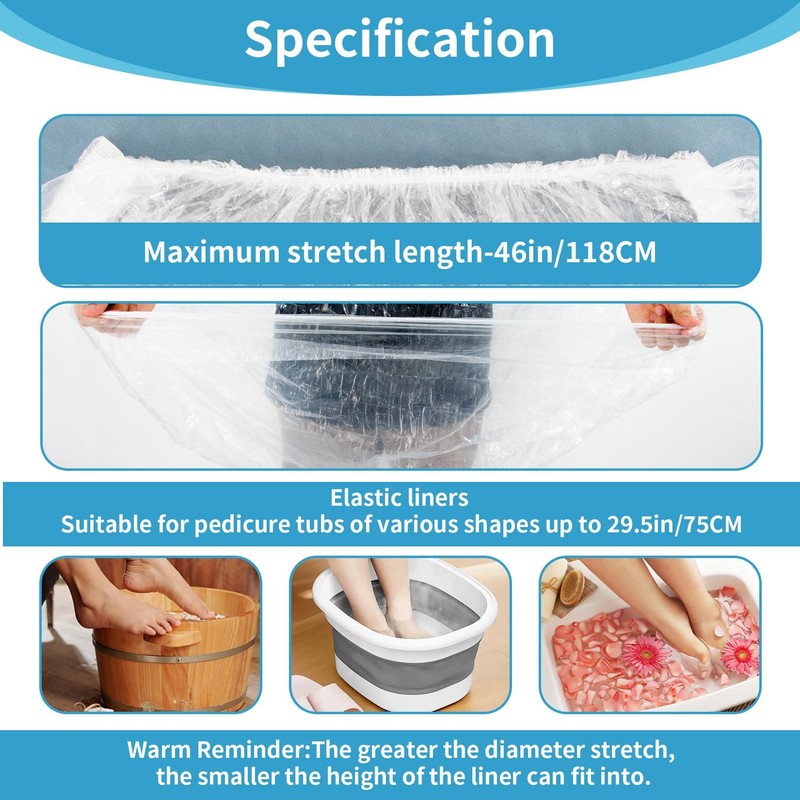 100pcs Pedicure Liners Disposable - Plastic Footbath Spa, Soak Liner