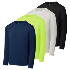 Real Essentials 4 Pack:Boys Youth Active Wear Athletic Quick Dry-Fit Moisture Wicking Performance Basketball Gym Essentials Sport Long Sleeve Crew Undershirt Tee Top Top-Set 10, X-Large -(14,16)