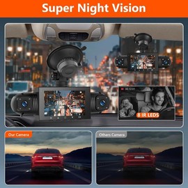 3 inch Dash Cam with Front & Rear & Inside Left & Right 360 View, Loop Recording Dash Camera for Cars with 32GB Micro SD Card, HD Night-Vision CarCamera, Dash Camera for Car