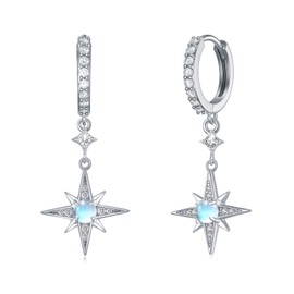 Star Moonstone Earrings for Women 925 Sterling Silver Star Moonstone Stud Earrings Cubic Zirconia Birthstone Hypoallergenic Dainty Jewelry Gifts for Mother's Day Women Girls, Silver, No Gemstone