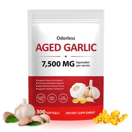 Aged Garlic Extract 7500mg Equivalent, 15:1 High Potency Odorless Garlic Softgels, Supports Heart Health, Circulation & Immune Function - Non-GMO, Gluten-Free - 300 Softgels