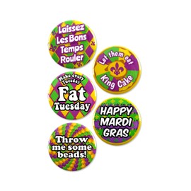 5 Pack - Happy Mardi Gras Tuesday Pack - Pinback Buttons Badges - 2.25 Inch