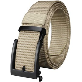 Bullko Web Nylon Belts for Men Adjustable Automatic Slide Click Ratchet Golf Belt,Beige,fit pants below 36"