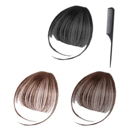 XUZOPIM Pack of 3 Clip-On Fringe Real Hair Clip On Air Bangs French Bangs Natural Fringe Comes with Comb for Real Hair Extension for Real Hair Bangs for Women