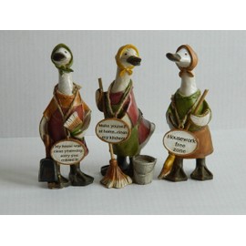 Humorous Duck Figurines - Cleaning Ducks and Funny Captions - Set of 3 Shabby Chic Ornaments
