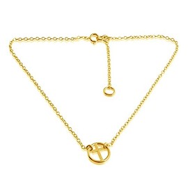 AZAGGI Gold Plated Circle of Life Sideways Cross Christian Religious Symbol Charm Anklet Bracelet