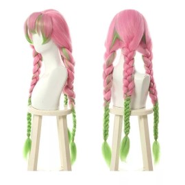 Lucky Day Peluca Cabello Rosa Verde Trenzado Mitsuri Kanroji Kimetsu