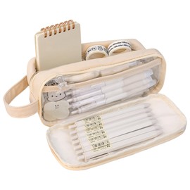 Lvjkes Pencil Case with 5 Compartments for Girls and Boys Waterproof Aesthetic Large Stationery Organizer for Kids Women Men Teens Students White 21 x 7 x 8 cm, White, Cosmetic bag