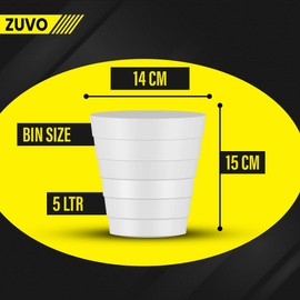 Zuvo Plastic Paper Bin 5L - Shatter-Proof Waste Basket for Office Desk & Bedroom Bin - Ideal Paper Bin with Wave Design - White