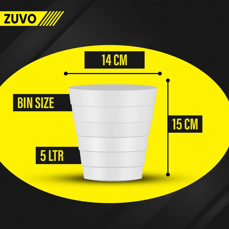 Zuvo Plastic Paper Bin 5L - Shatter-Proof Waste Basket for