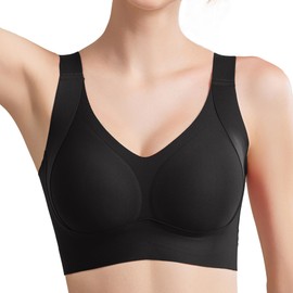 Fittingirls Womens Seamless Wireless Supportive Bra Push up Comfort Soft no Underwire Full Coverage T-Shirt Bra Black