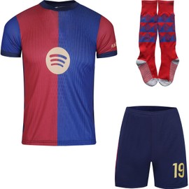 DMDMK Barca Yamal #19 2024/2025 Home Jersey, Shorts and Socks, Children's and Youth Size (Home, 24 (6-7 Years).)