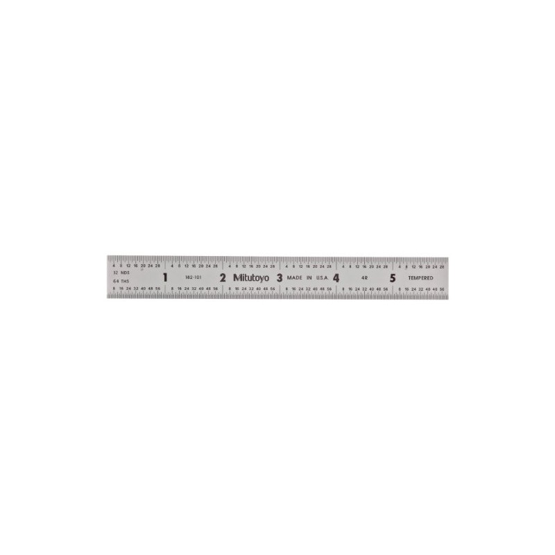 Mitutoyo 182-101, Steel Rule, 6" (4R), (1/8, 1/16, 1/32, 1/64"),