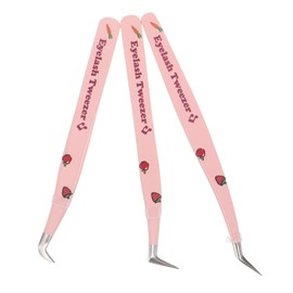 Healeved 3Pcs Precision Stainless Steel Eyelash Extension Tweezers for Lash Application Durable Strawberry Colored Tools for DIY and Professional Lash Technicians