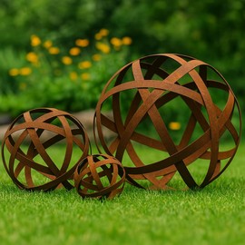Der-Porzellan-Laden Rust Decoration Garden Decoration Ball (XS) Made of Metal, Patina Look, Diameter 20 cm, Brown, Decorative Rust Ball for Home and Garden, Durable and Weather-Resistant