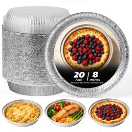 Homewarm 8" Round Aluminum Foil Pans with Clear Lids – 20 Pack Pie Tins Disposable to go Containers with lid for Baking, Storing Leftovers, and Meal Prep, Freezer & Oven Safe Baking Pan