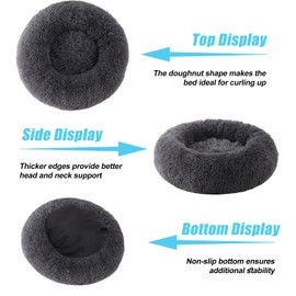 HYQ Calming Dog Bed, Pet Beds for Small Dogs, Cat Beds for Indoor Cats, Fluffy Faux Fur Plush Small Dog Bed, Washable Puppy Bed with Anti-Slip Bottom, Dog Bed Medium Size Dog (Dark Grey, 20 Inch)