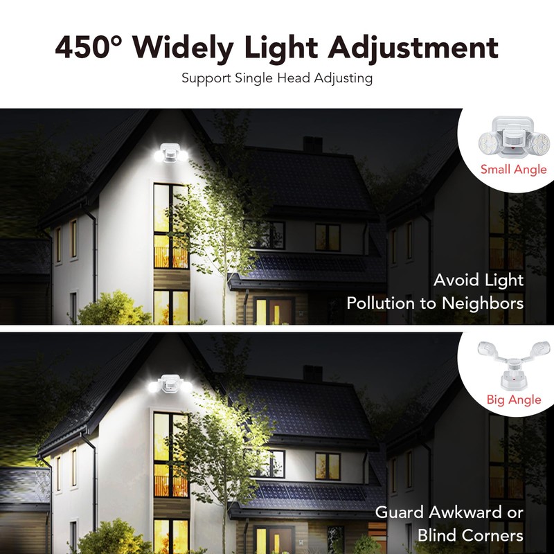 OREiN 2 Pack Motion Sensor Outdoor Lights, 450° Superwide Adjustment