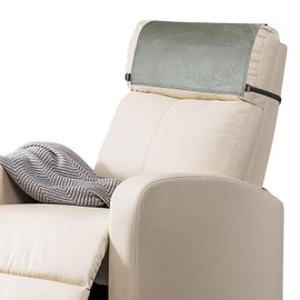 SCNK Recliner Headrest Protector-Faux Leather Headrest Covers for Recliners,Recliner Headrest Cover with Elastic Straps,Chair Headrest Cover for Recliners Protector 17 x 27 in(Gray Green)
