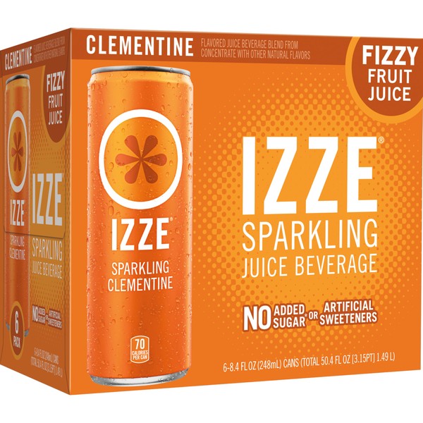 IZZE Sparkling Juice Beverage Blend, Clementine, No Sugar Added, 8.4