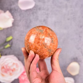 JIC Gem Natural Sunstone Healing Crystal Ball Divination Gemstone Sphere Feng Shui Reiki Aura Crystal Ball Home Desk Decor (60-70mm)