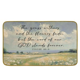 JUIOEIU Farmhouse Floral Doormat, Rustic Wildflowers Floor Mat, The Grass whithers and The Flowers Fade Welcome Doormat for Home Indoor Outdoor Front Door Porch Entrance (17 x 30 Inch)