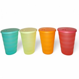 Tupperware Impressions Tumblers 16 oz Set of 4 with Dripless Straw Seals in Mint, Lemon, Tangerine, and Raspberry Dishwasher Safe and BPA Free