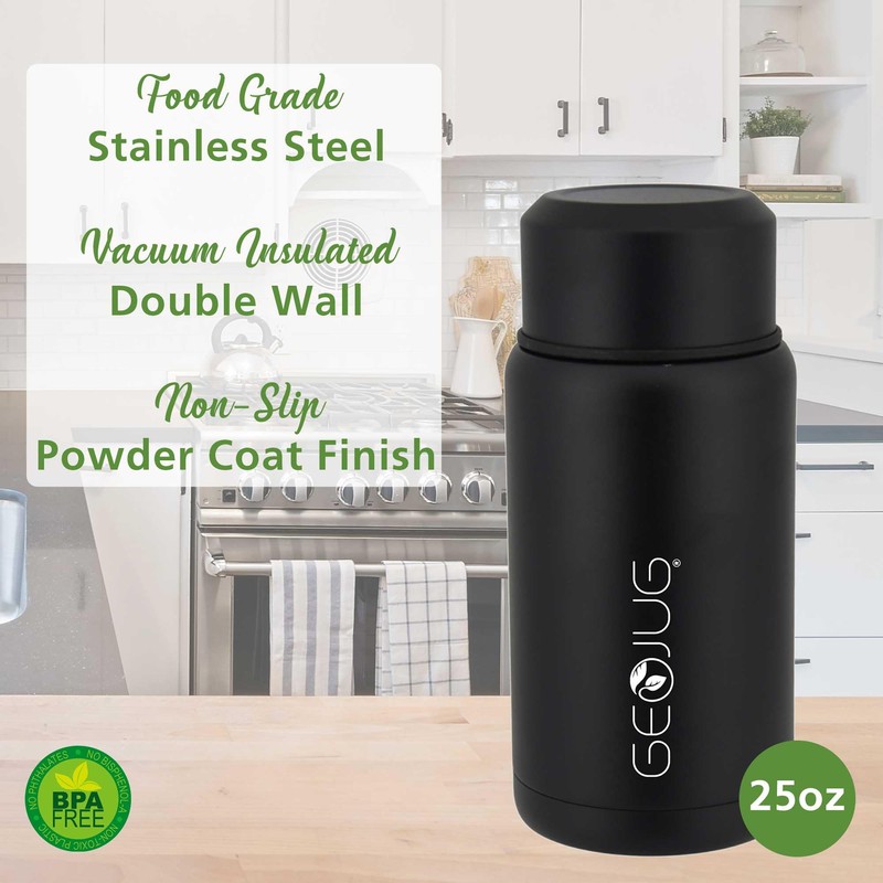 BRENTWOOD GEOJUG FTS-750BK Vacuum-Insulated Stainless Steel Food Jar with Bowl