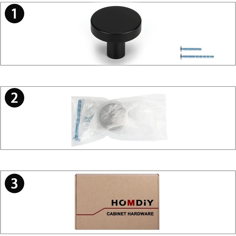 homdiy 10 Pack Black Cabinet Knobs Round Dresser Knobs, Aluminum
