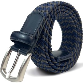 CHCSTAR Braided Stretch Golf Belt Men Big and Tall Belt Genine Leather - Navy Grey 40