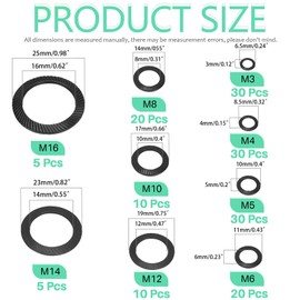 Keadic 160 Pcs Double Side 65Mn Steel Lock Washer Conical Spring Washers, Serrated Lock Washers for Secure Fastening- M3 M4 M5 M6 M8 M10 M12 M14 M16