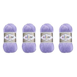 Hand Knitting Yarn 100% Microfiber Acrylic Yarn Alize Diva Silk Effect Thread Crochet Art Lace Craft Lot of 4 skeins 400gr 1532yds (158)