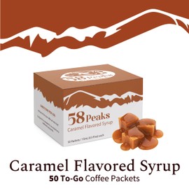 58Peaks Caramel Flavored Syrup Sweetener Packets for Hot and Cold Drinks | To-Go Syrup Flavoring Perfect for Coffee, Tea, Milkshake and More | Flavored Coffee Syrups for Travel | 15mL | 50-Pack