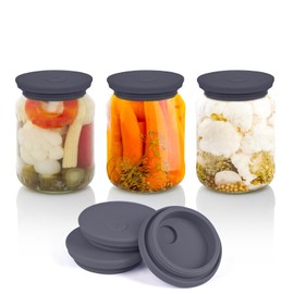 Kinggrand Kitchen Silicone Fermenting Lids Waterless Airlock Fermentation Tops Wide Mouth Mason Jar Lid Fermenter Caps for Pickles, Kimchi, and Fermented Probiotic Food 3 Pack Grey (Jars Not Included)