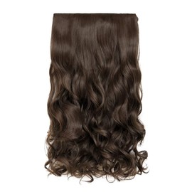 REECHO 24" 1-pack 3/4 Full Head Curly Wave Clips in on Synthetic Hair Extensions HE008 Hair pieces for Women 5 Clips 4.5 Oz Per Piece - Dark Chocolate Brown