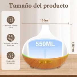 Difusor De Aceites Esenciales De 550ml, Humidificador De Difusión De Aromaterapia Ultrasónica, 7 Colores De Luces, 2 Niveles De Niebla, 3 Temporizadores