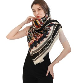 Xinmurffy 100% Wool Travel Scarf Long Pashmina Shawls and Wraps for Women Cashmere Warm Winter Large Blanket Scarves (Black2305)