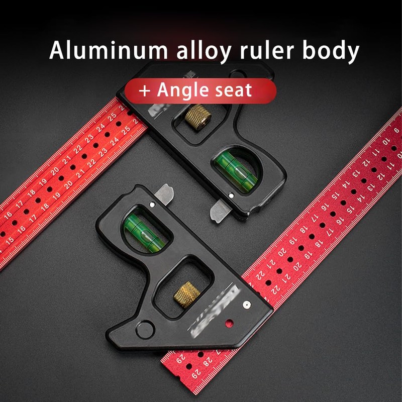 12 Inch Heavy Duty Combination Square, Aluminum Alloy 45°/90°Woodworking Square