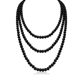 Danshinbow Multi Layered Pearl Necklace Beaded Clavicle Choker Adjustable Jewelry for Women and Girls (Black)